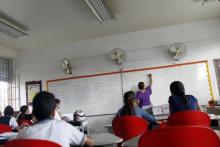 Joan Rodriguez le 6 novembre 2017 dans sa classe de l'école Sotero Figueroa à San Juan, où l'électri