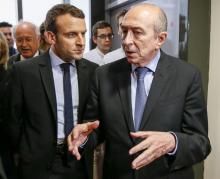 Le président Macron et Le ministre de l'Intérieur Gérard Collomb, lors de la visite d'un institut d'