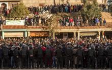 Manifestation à Jerada, dans le nord-est du Maroc, le 26 décembre 2017, après les funérailles de deux jeunes, morts dans un accident dans une mine