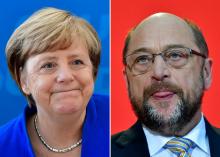 La chancelière allemande Angela Merkel et le chef des sociaux-démocrates Martin Schulz