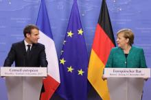 La chancelière allemande Angela Merkel et le président français Emmanuel Macro, à l'issue d'un somme