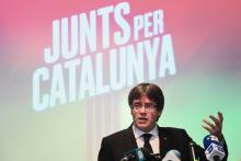 Le chef de l'exécutif catalan déchu Carles Puigdemont lors d'une conférence de presse, le 25 novembr