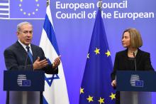Le Premier ministre israélien Benjamin Netanyahu et la cheffe de la diplomatie européenne Federica M
