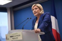 Marine Le Pen, présidente du Front National, lors des voeux à la presse, le 15 janvier 2018 au siège du parti à Nanterre