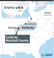 Localisation du lycée de Marshall County dans le ville de Benton (Kentucky, Etats-Unis) où une fusillade a éclaté mardi