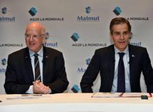 André Renaudin, directeur général d'AG2R La Mondiale (g) et Nicolas Gomart, directeur général de Matmut (dr), à Paris, le 18 janvier 2018