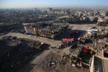 Une vue aérienne de Mossoul, le 8 janvier 2018, six mois après sa reprise par l'armée irakienne au groupe jihadiste Etat islamique