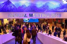 Entrée du Forum économique mondial de Davos en Suisse, le 22 janvier 2018