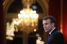 Le président Emmanuel Macron s'exprime pour ses voeux à la presse à l'Elysée, le 3 janvier 2018