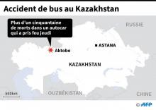 Photo fournie le 18 janvier 2018 par le ministère kazakh des Situations d'urgence de l'épave carbonisée d'un autocar près d'Aktobe, dans le nord-ouest du Kazakhstan