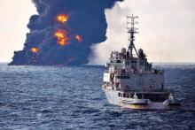 Le pétrolier Sanchi en flammes en mer de Chine orientale, le 14 janvier 2018