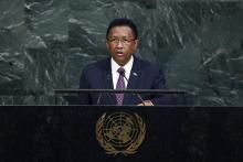 Le président malgache Hery Rajaonarimampianina à la tribune des Nations unies le 20 septembre 2017 à New York