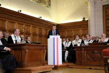 Emmanuel Macron prononce un discours devant la Cour des comptes, à Paris, le 22 janvier 2018