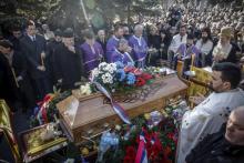 Les funérailles du politicien serbe Oliver Ivanovic, assassiné, le 18 janvier 2018 au cimetière Novo Groblje, à Belgrade