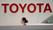 Le logo du géant de l'automobile Toyota à Tokyo le 10 mai 2017