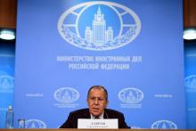 Le chef de la diplomatie russe Sergueï Lavrov, tient une conférence de presse annuelle, à Moscou, le 15 janvier 2018