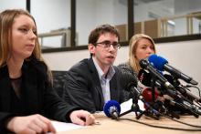 L'Association des familles victimes du lait Lactalis contaminé aux salmonelles tiennent une conférence de presse à Paris, le 15 janvier 2018