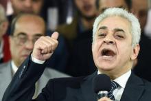 Hamdeen Sabbahi, ancien candidat à la présidentielle égyptienne en 2012 et 2014 s'exprime devant la presse au Caire le 30 janvier 2018
