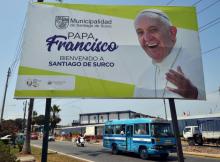 Une affiche pour la venue du pape au Pérou, le 11 janvier 2018 à Lima