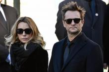 Laura Smet et David Hallyday lors des funérailles de leur père Johnny à Paris, le 9 décembre 2017