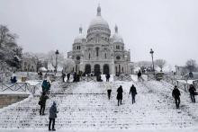 Le Sacré-Coeur sous la neige, le 7 février 2018 à Paris
