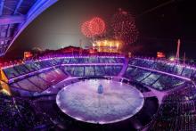 Feux d'artifices pour l'ouverture officielle des Jeux d'hiver de Pyeongchang, le 9 février 2018