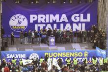 Manifestation à l'appel des partis de Gauche contre le fascisme dans les rues de Milan, le 24 février 2018