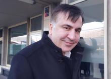 L'ancien président géorgien Mikheïl Saakachvili arrive au bureau d'immigration et de naturalisation à Rotterdam, aux Pays-Bas, le 14 février 2018