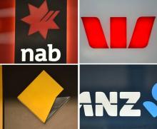 Montage photos des logos des quatre grandes banques australiennes: NAB, Westpac, Commonweath Bank of Australia et ANZ, le 30 novembre 2017