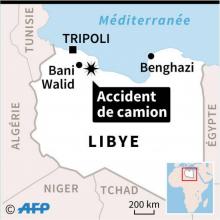 Localisation de Bani Walid en Libye où de nombreux migrants ont été tués dans l'accident d'un camion qui les transportait