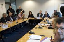 Des représentants syndicaux réunis au Medef à Paris pour des négociations sur l'assurance chômage, le 11 janvier 2018