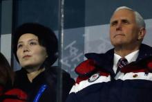 Le vice-président américain Mike Pence et Kim Yo Jong, la soeur du leader nord-coréen Kim Jong-Un, lors de la cérémonie d'ouverture des Jeux Olympiques de Pyeongchang, le 9 février 2018 en Corée du Su