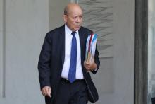 Le ministre des Affaires étrangères Jean-Yves Le Drian quitte l'Elysée après un conseil des ministres, le 24 janvier 2018