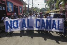 Manifestation contre le projet de canal interocéanique, le 7 janvier 2017 sur l'île d'Ometepe, au Nicaragua