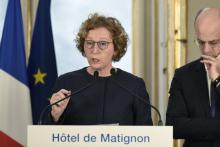 La ministre du Travail Muriel Pénicaud le 9 février 2018 à Paris lors d'une conférence de presse à Matignon