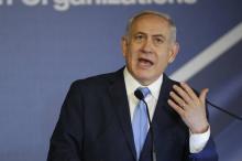 Le Premier ministre israélien Benjamin Netanyahu, accusé dans plusieurs affaires de corruption s'adressant à une conférence à Jérusalem le 21 février 2018