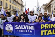 Manifestation à Milan de sympathisants du leader italien d'extrême droite Matteo Salvini, le 24.02.2018