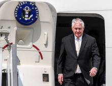 Le secrétaire d'Etat américain Rex Tillerson à son arrivée à Bogota, le 6 février 2018