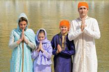 Sophie Grégoire Trudeau, Ella-Grace Trudeau, Xavier Trudeau et Justin Trudeau à Amritsar en Inde le 21 février 2018