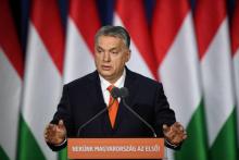 Le Premier ministre Viktor Orban, ici le 18 février 2018 lors d'un discours à Budapest, vise un troisième mandat lors des élections générales du 8 avril.