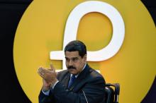 Le président vénézuélien Nicolas Maduro lors de la conférence de presse pour la mise en vente du Petro, une monnaie virtuelle, le 20 février 2018 à Caracas