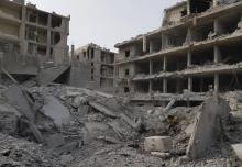 Les destructions à Afrine le 19 mars 2018, au lendemain de l'entrée des forces turques dans cette ville kurde du nord-ouest de la Syrie.
