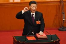 Le président chinois Xi Jinping prête serment après avoir été réélu, le 17 mars 2018 à Pekin