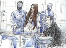 Croquis d'audience réalisé le 23 mars 2018 lors du procès de Maeva S. à Paris, condamnée à huit ans de prison pour avoir conseillé depuis la Syrie des candidates au jihad