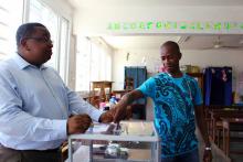Bureau de vote à Mayotte le 18 mars 2018 lors du premier tour de l'élection législative partielle