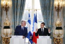 Emmanuel Macron et le Premier ministre du Québec Philippe Couillard lundi 5 mars 2018