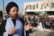 Ibrahim al-Jabiri, un leader sadriste, pendant une manifestation de ce mouvement chiite irakien à Bagdad, le 2 mars 2018