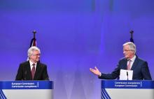 Le ministre britannique chargé du Brexit David Davis et le négociateur en chef de l'UE Michel Barnier à Bruxelles, le 19 mars 2018