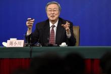 Zhou Xiaochuann, le gouverneur sortant de la banque centrale chinoise (PBOC), lors d'une conférence de presse à Pékin, le 9 mars 2018