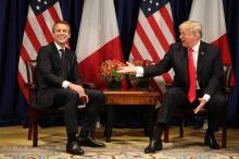 Le président américain Donald Trump et le président français Emmanuel Macron (g), le 18 septembre 2017 à New York